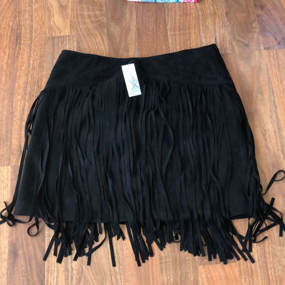 Suede fringe skirt